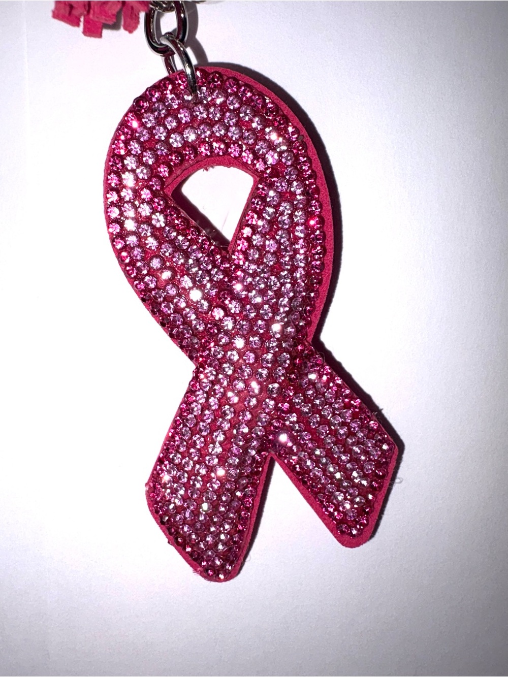 Pink Rhinestone Breast Cancer Awareness Ribbon Soft Bag Charm - Picture 7 of 7